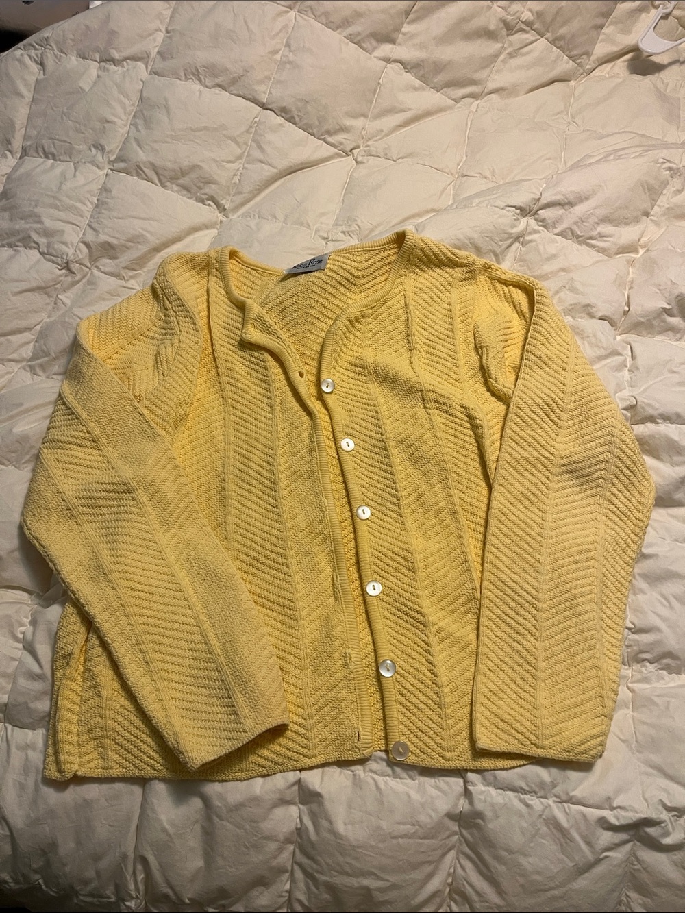 Women's Soft Yellow Chevron Knit Button-Up Cardigan
